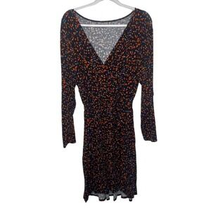 Ava & Viv Womens 2X Faux Wrap Dress Long Sleeve Abstract Confetti Print Black